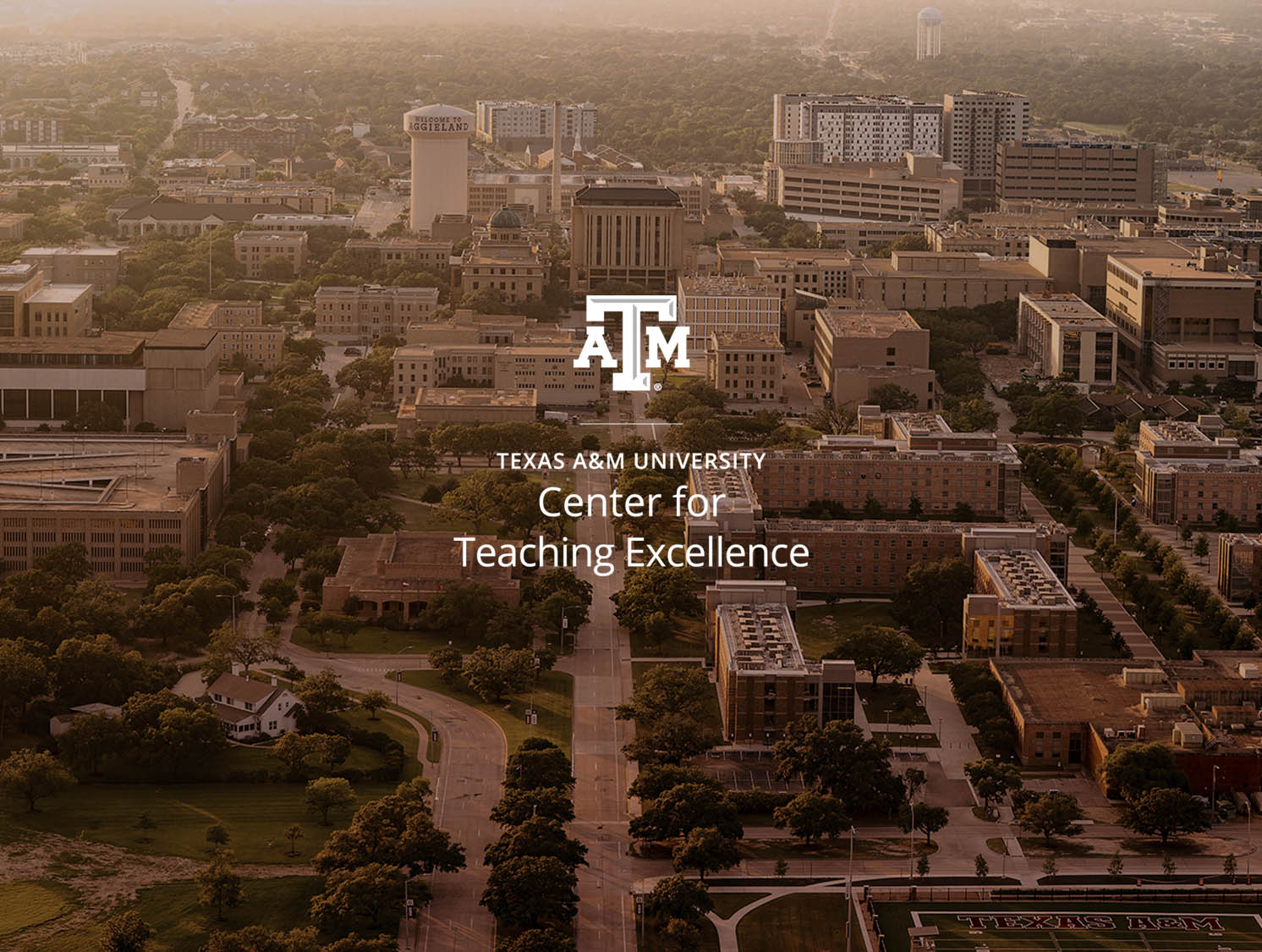 Campus buildings and sky view of College Station in College Station. Texas